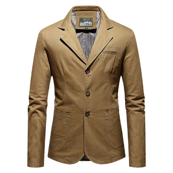 İlkbahar Sonbahar Erkek Blazer Ceket Yüksek Kaliteli İş Rahat Erkek Ceket Yaka Çok cep Tek düğme Takım Elbise Ceket Erkek Giyim